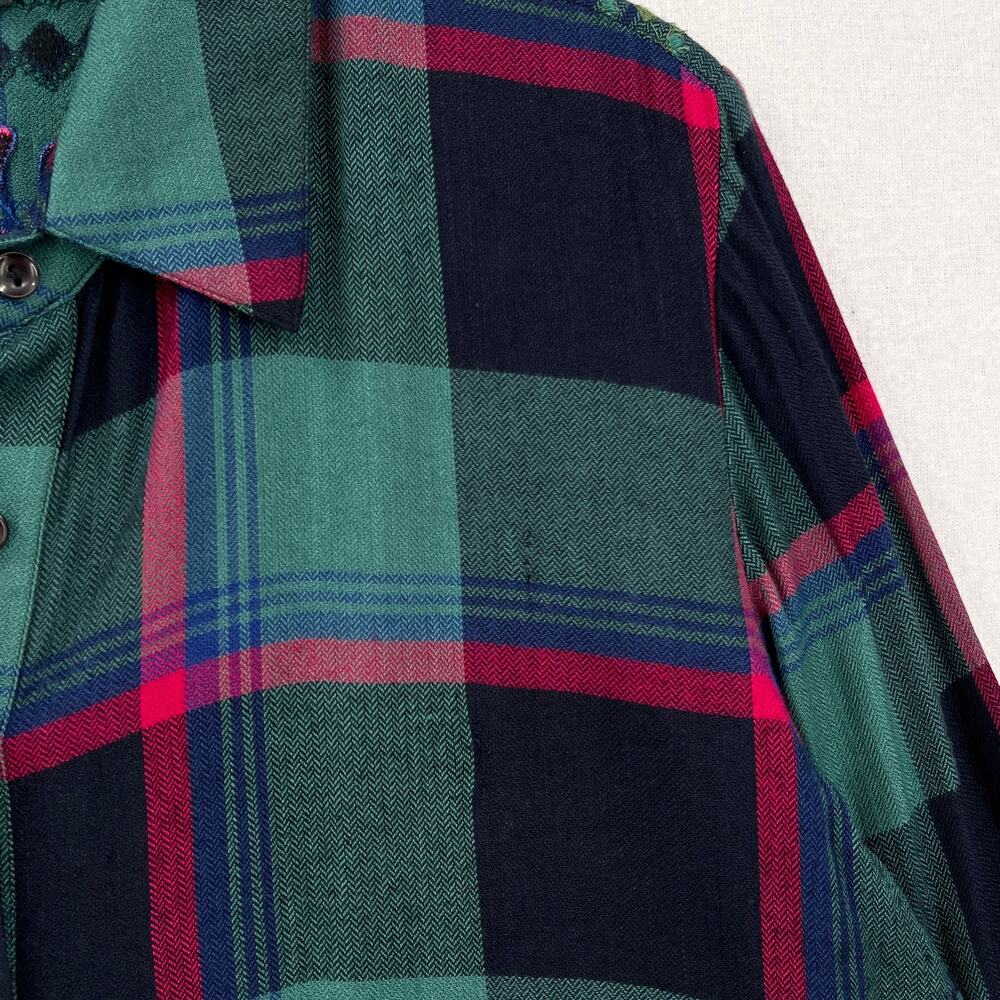 TOLANI COLLECTION Plaid Embroidered Button Up Shirt Womens Medium Green Black - Picture 15 of 16